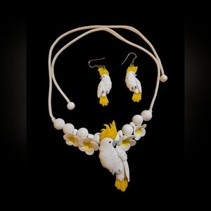 White and Yellow Parrot ClaynNecklace and Earring Set